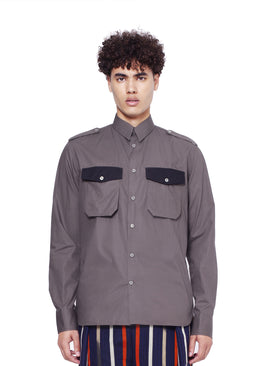 Military Shirt with Contrast Pockets - Khaki