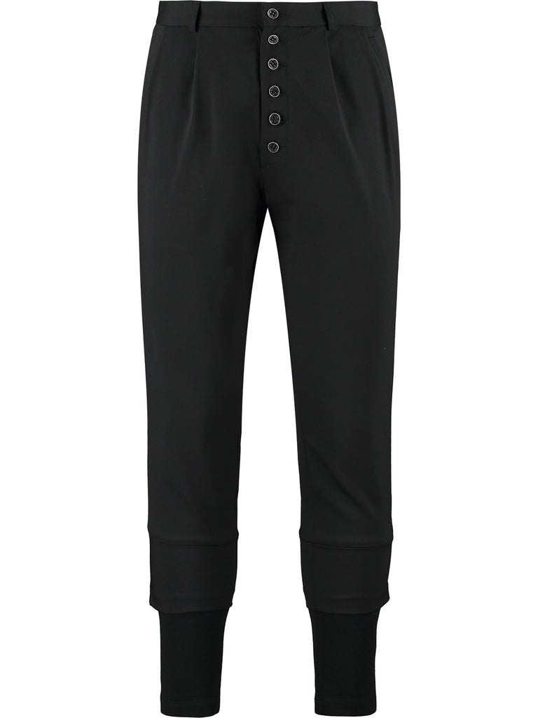 Wool Layered Trousers with Jersey Hem - Black
