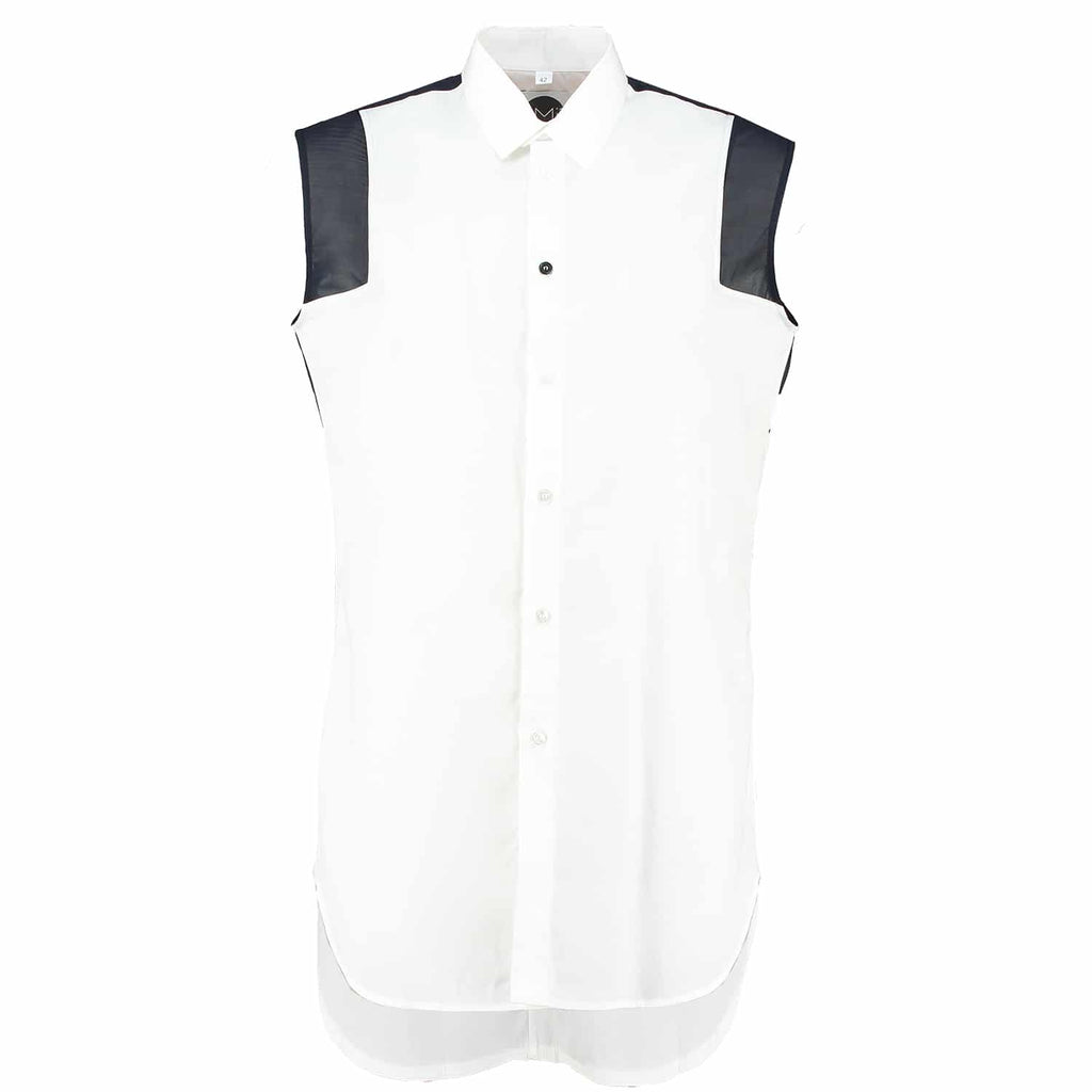Sleeveless Shirt with Chiffon Detail - Navy