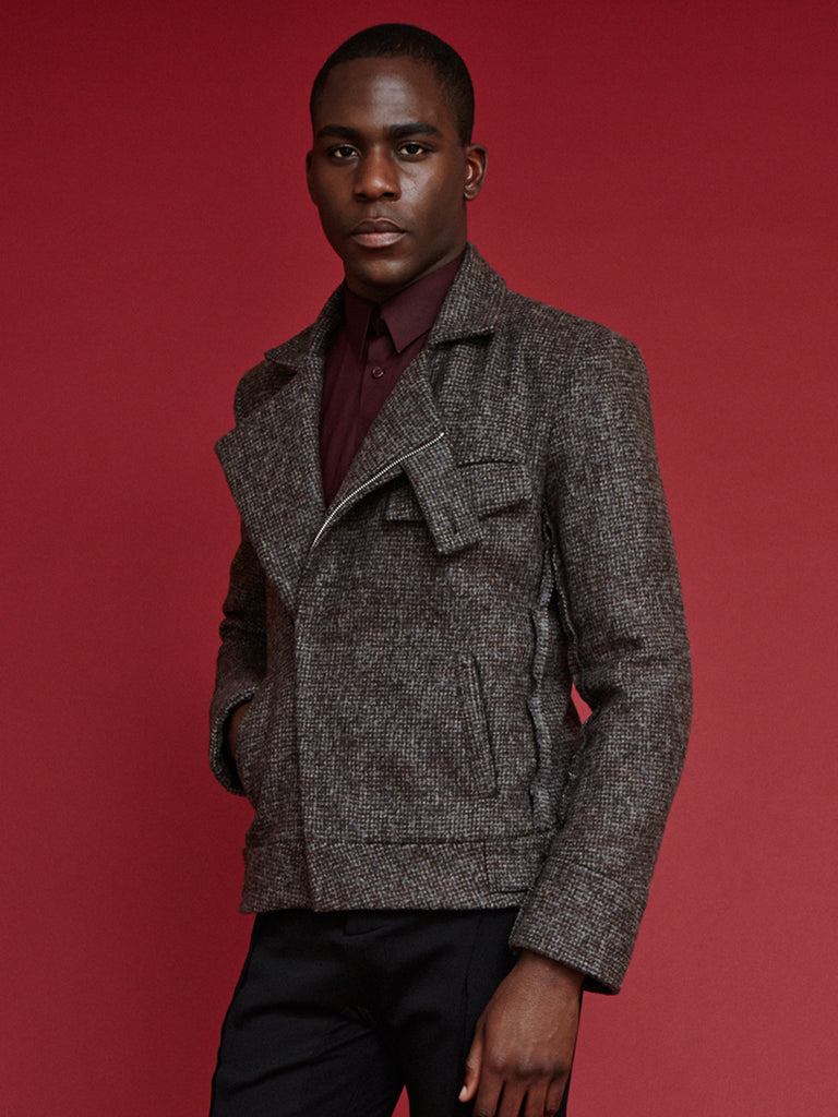 Alpaca Wool Biker Jacket - Brown