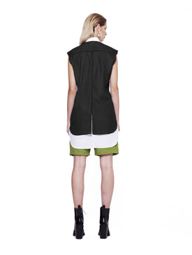 Sleeveless Shirt With Chiffon Shoulder Detail - White/Black Back