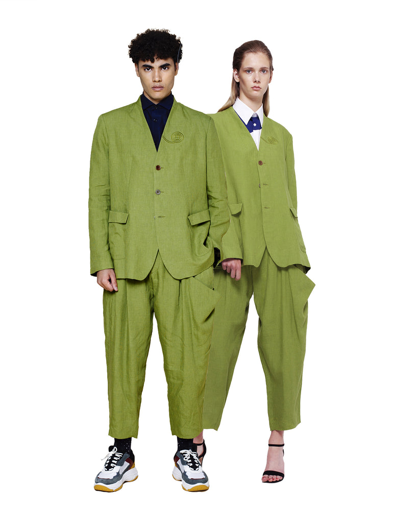 Boy and a Girl Wearing the green suit