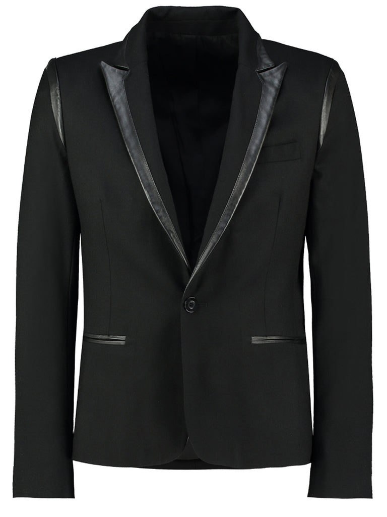 Leather Strip Wool Jacket – Black