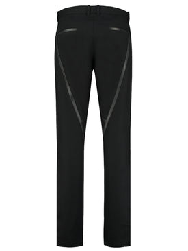 Leather Strip Wool Trousers - Black