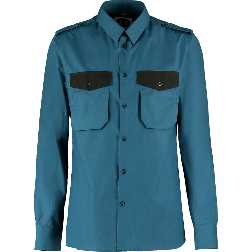 Military Shirt with Contrast Pocket - Blue