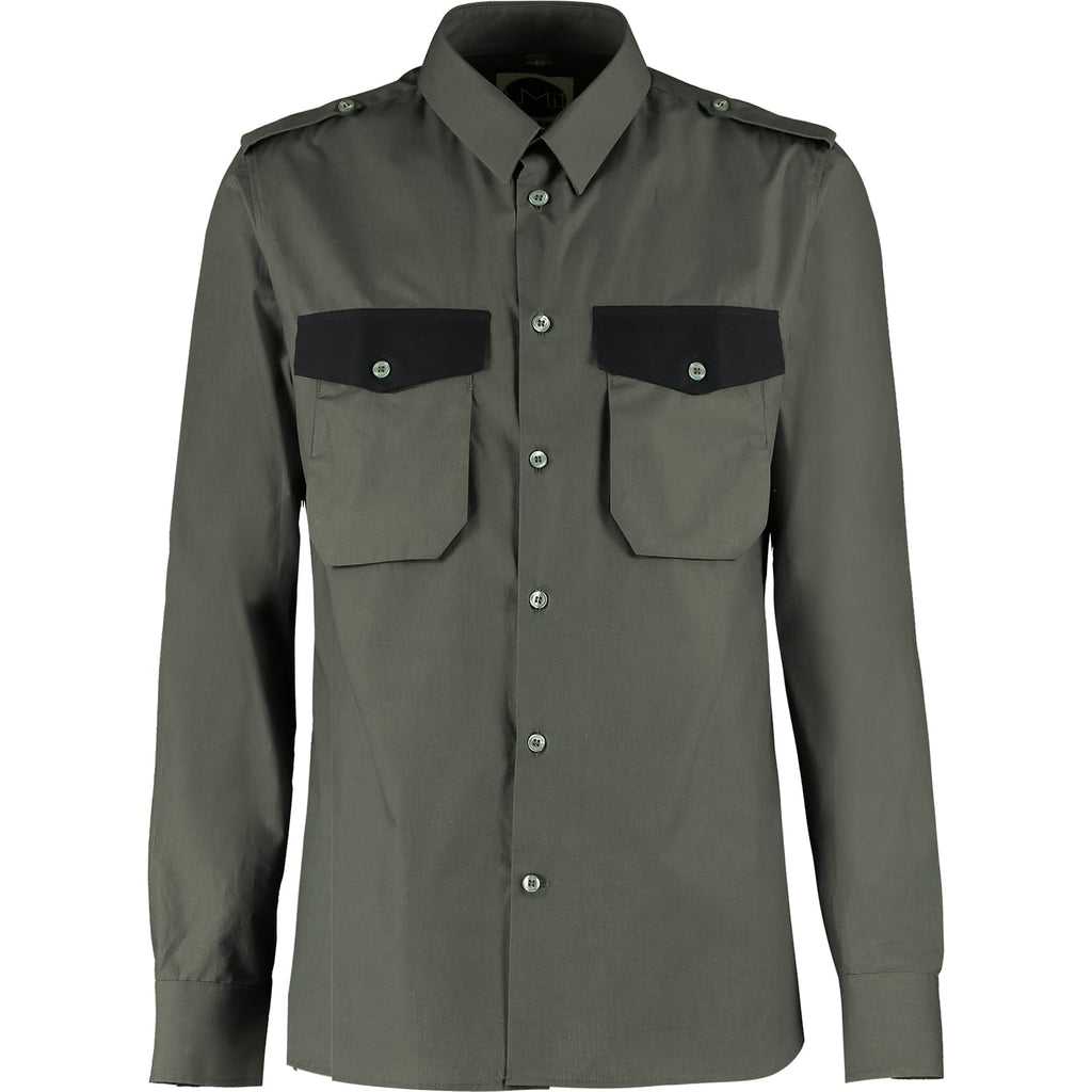 Military Shirt with Contrast Pockets - Khaki