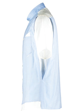 Collarless Picasso Oxford Shirt - White/Blue