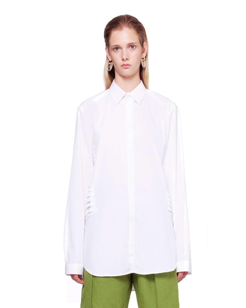 Women's Slim-Fit Shirt with Side Pleat - White