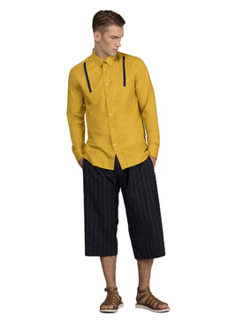 Slim-Fit Shirt with Shoulder Strip - Yellow/Navy