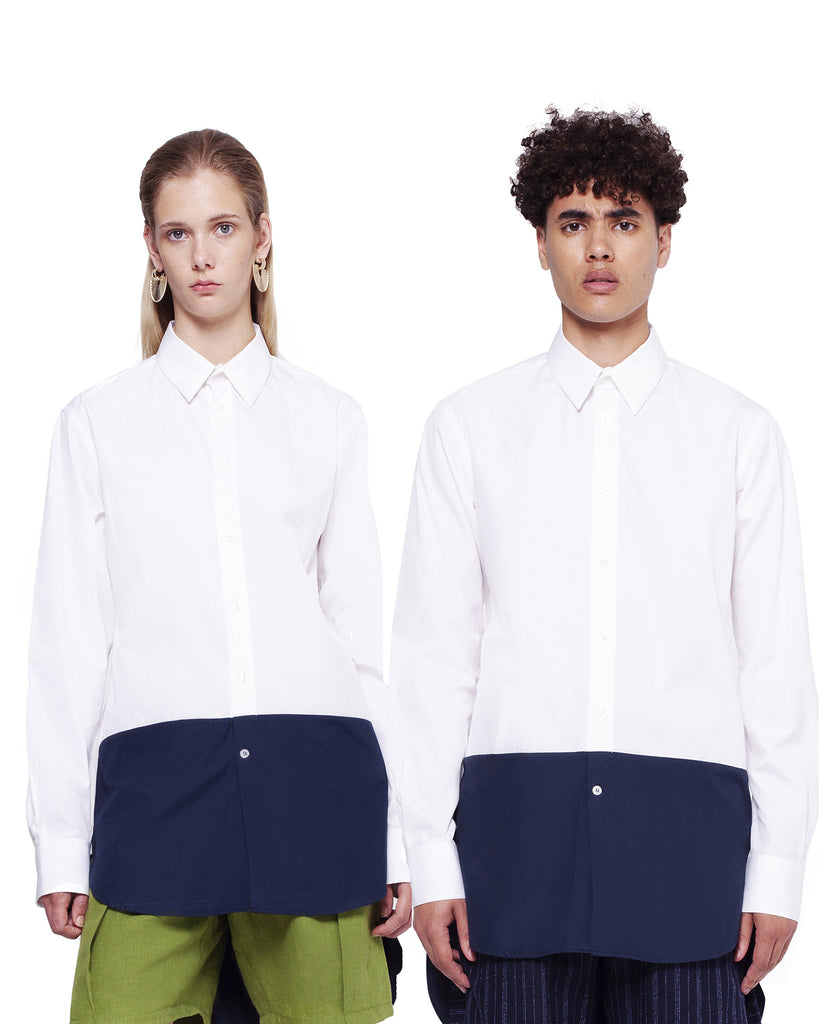 Slim Fit Two Tone Shirt – White Navy