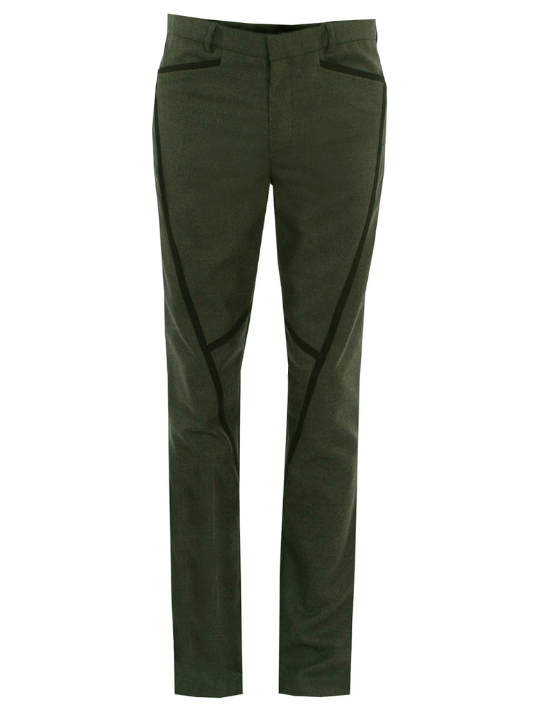 Strip Wool Trousers - Green
