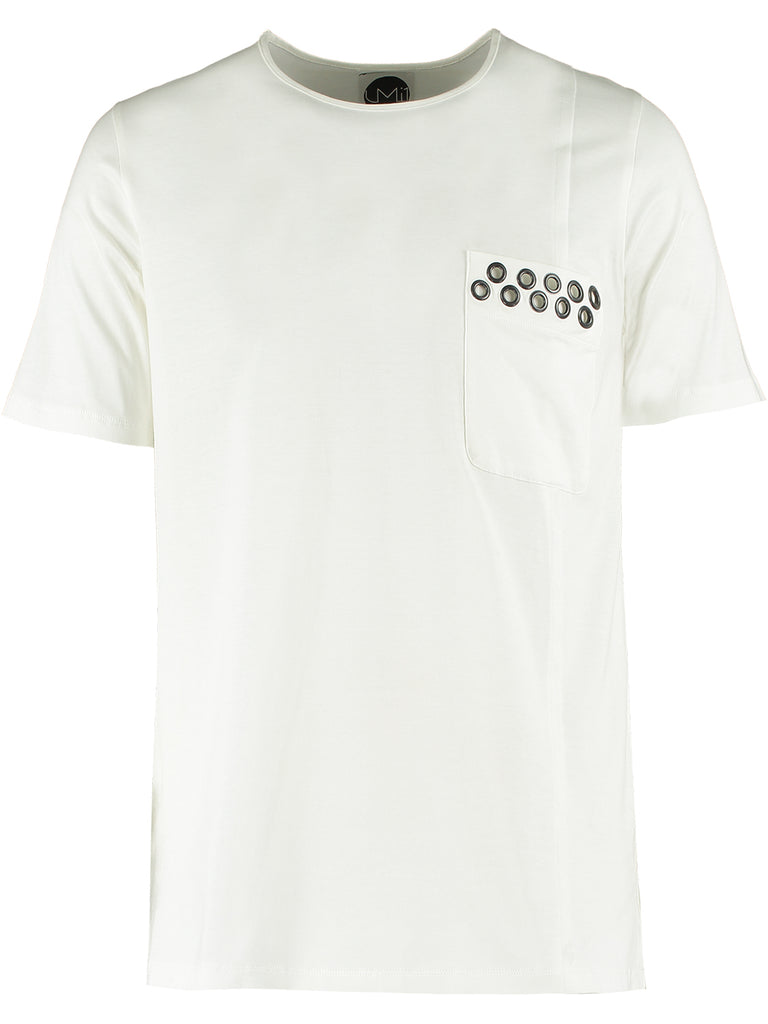 Two-Panel T-Shirt with Eyelets- White