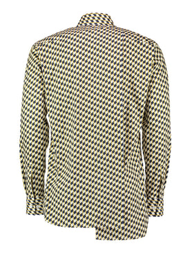 Slim-Fit Print Shirt with Pleated Back - Yellow Print
