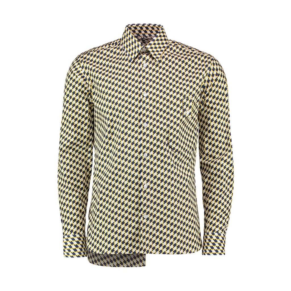 Slim-Fit Print Shirt with Pleated Back - Yellow Print