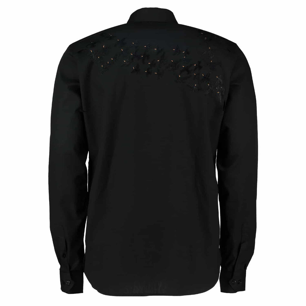 Slim-Fit Embroidery Bird Shirt - Black