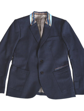 Wool Suit with Straight Leg Trousers - Blue