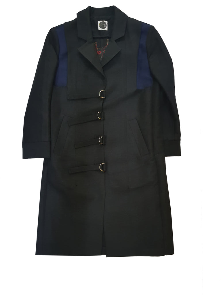 One-Off Aso-Oke Denim Coat With Waistcoat - Black