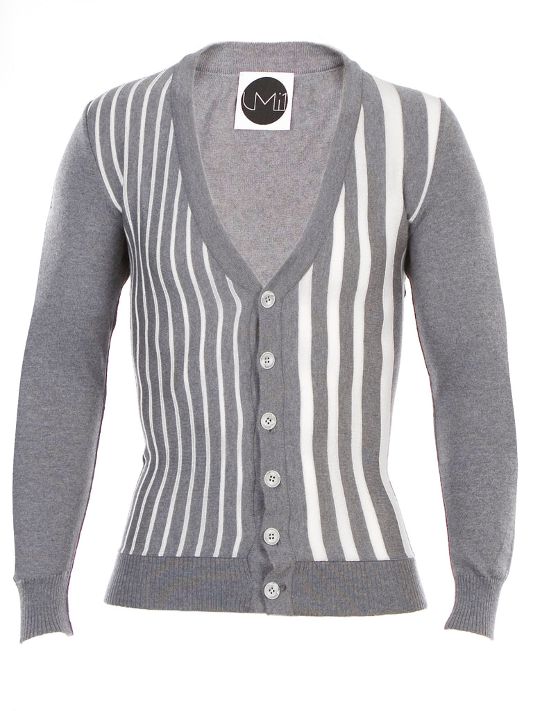 Striped Woollen Cardigan - Light Grey