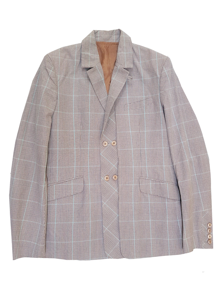 Semi Double-Breasted Cotton Blazer – Check