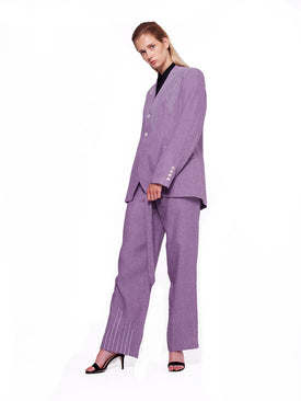 Embroidery Linen Suit with Wide Leg Trousers – Lilac
