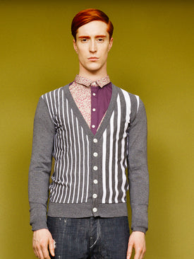 Striped Woollen Cardigan - Grey