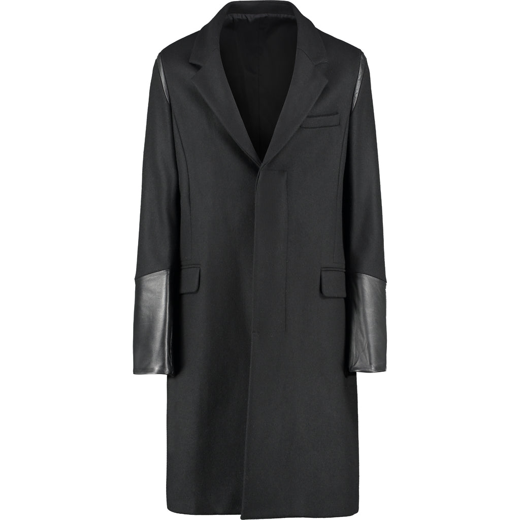 Wool Winter Coat with Leather Detail
