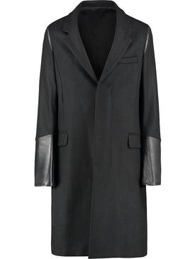 Wool Winter Coat with Leather Detail