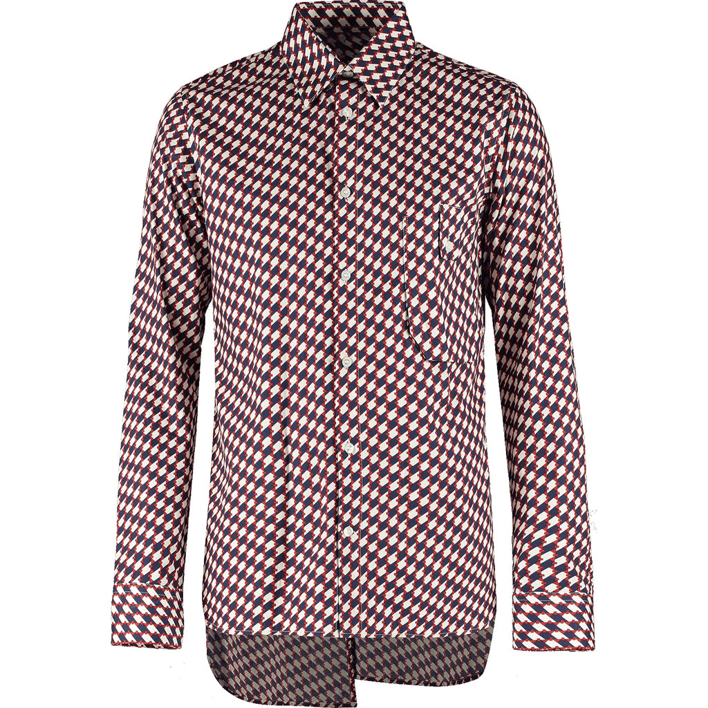 Slim-Fit Print Shirt with Pleated Back - Red