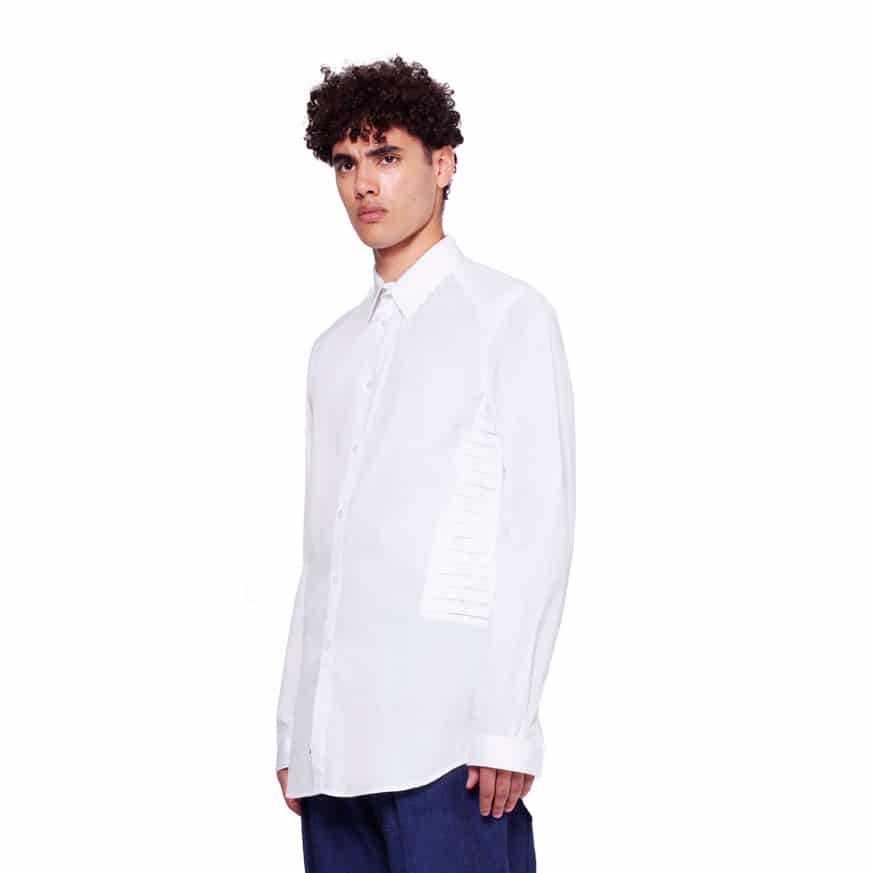 Slim-Fit Shirt with Side Pleat - White