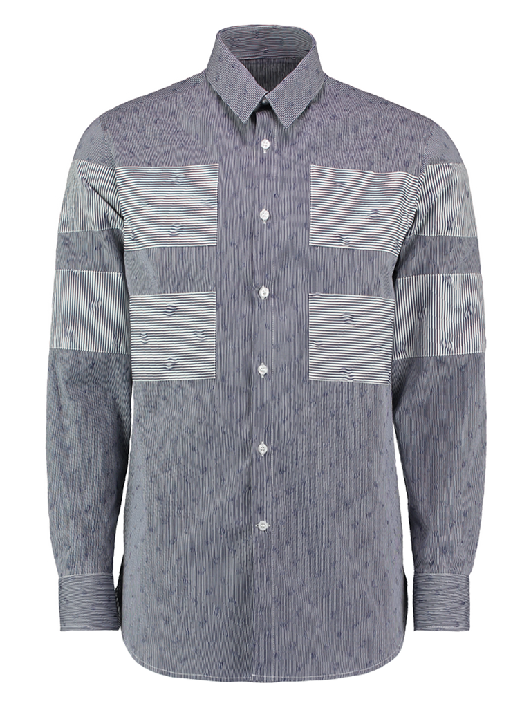One-Off Slim Fit Shirt with Contrasting Panels - Stripe