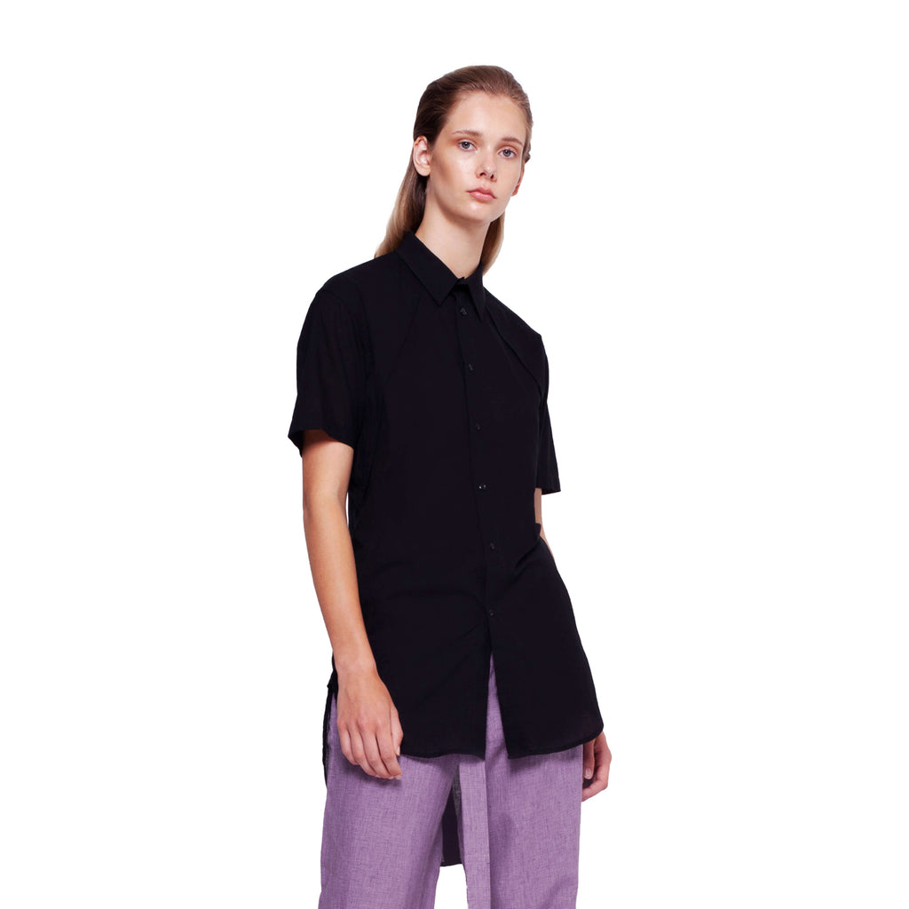 Women's Voile Shirt with Angular Shoulder Detail - Black