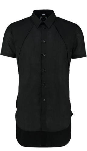 Voile Shirt with Angular Shoulder Detail - Black